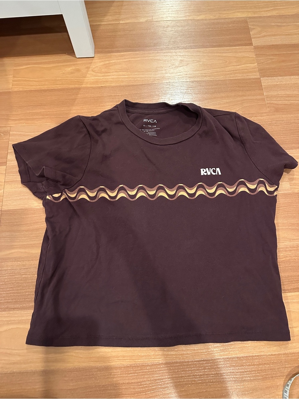 RVCA Chocolate Tee with Tan and Cream Wavy Stripe